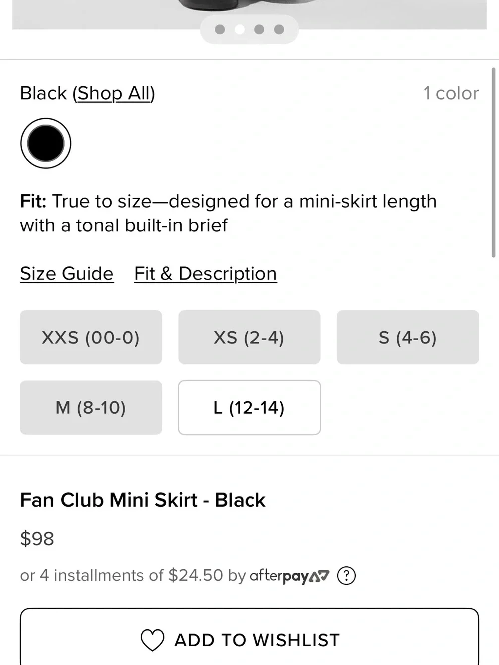 Alo Fan Club Mini Skirt in Black Size XS - BRAND NEW WITH TAG
